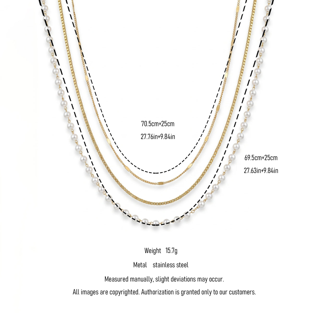 QIAOREN 11623 Tarnish Free 18K Gold Stainless Steel 3 Layered Waist Chain Pearl Beaded Body Chain for Women