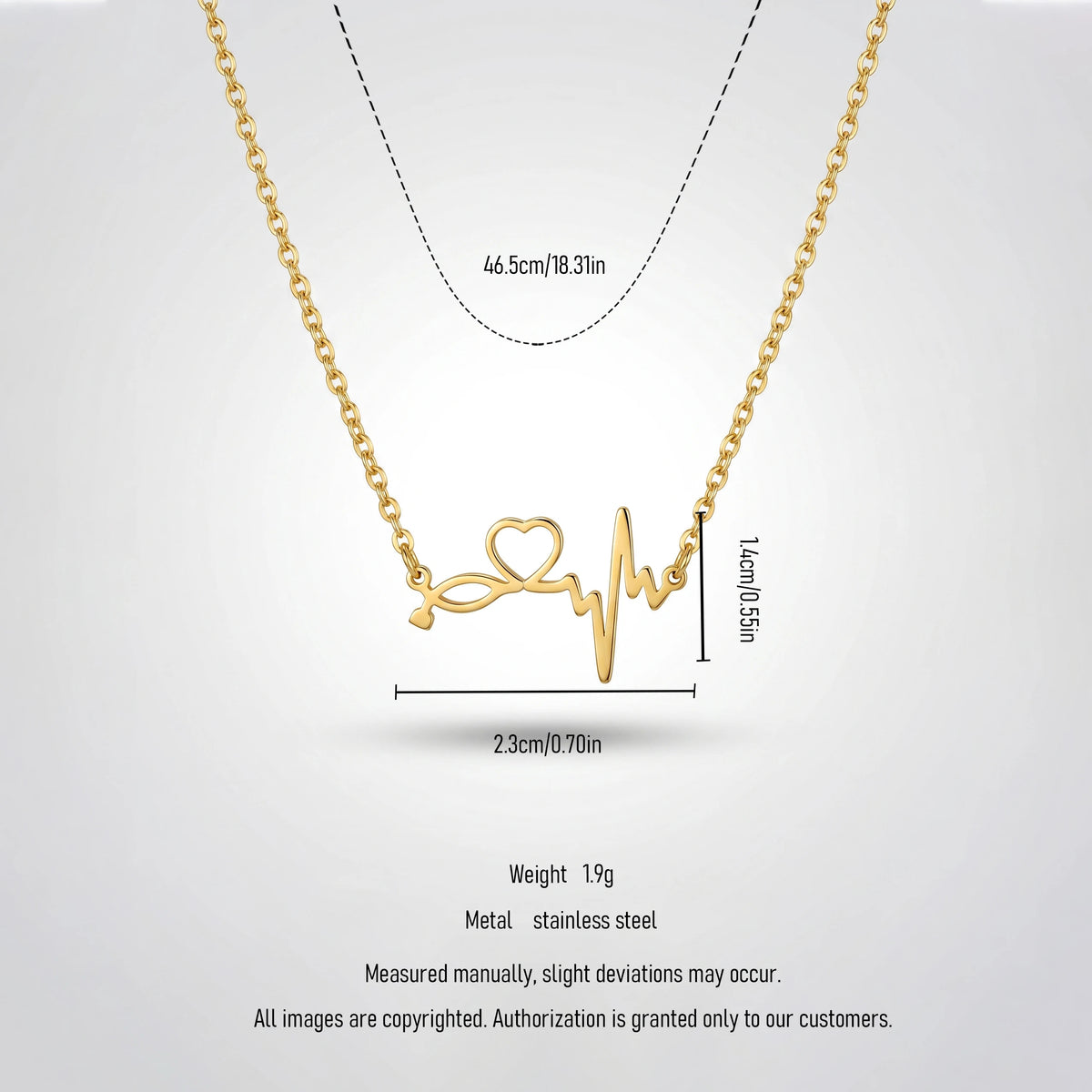 QIAOREN 11814 Waterproof Stethoscope Heartbeat Pendant Necklace 18K Gold Stainless Steel All-Day Wear Medical Themed Jewelry