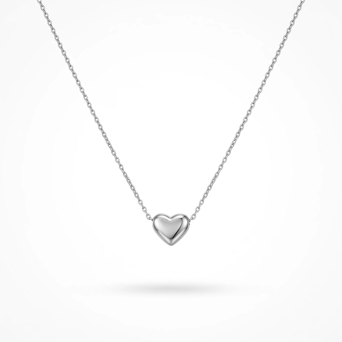 QIAOREN 13475 Minimalist Smooth Puffy Heart Pendant Necklace with Thin Delicate Cable Chain, Dainty Gold Necklace