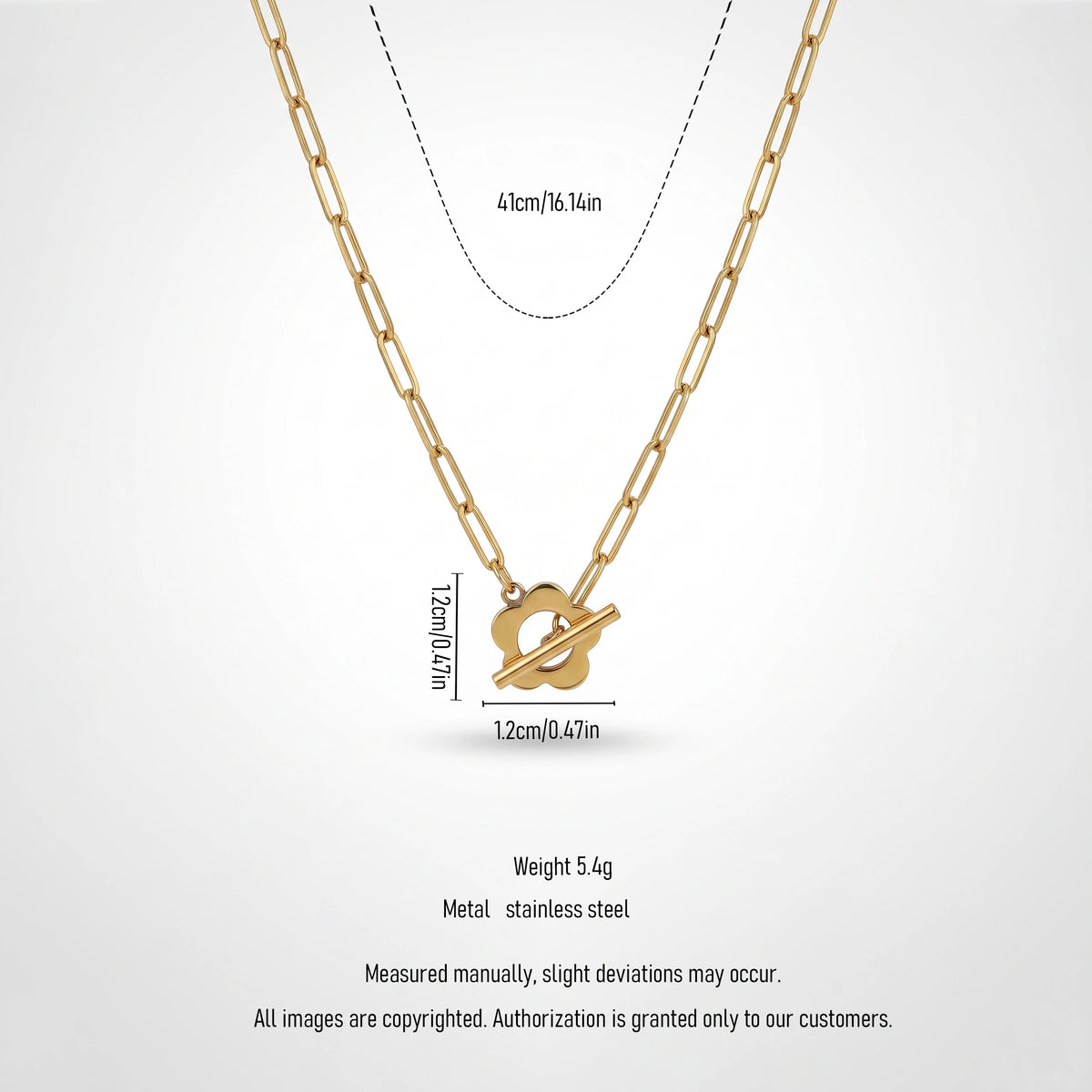 QIAOREN 13958 Stainless Steel T Bar Toggle Necklace Gold Paperclip Chain Minimalist Fashion Jewelry for Women