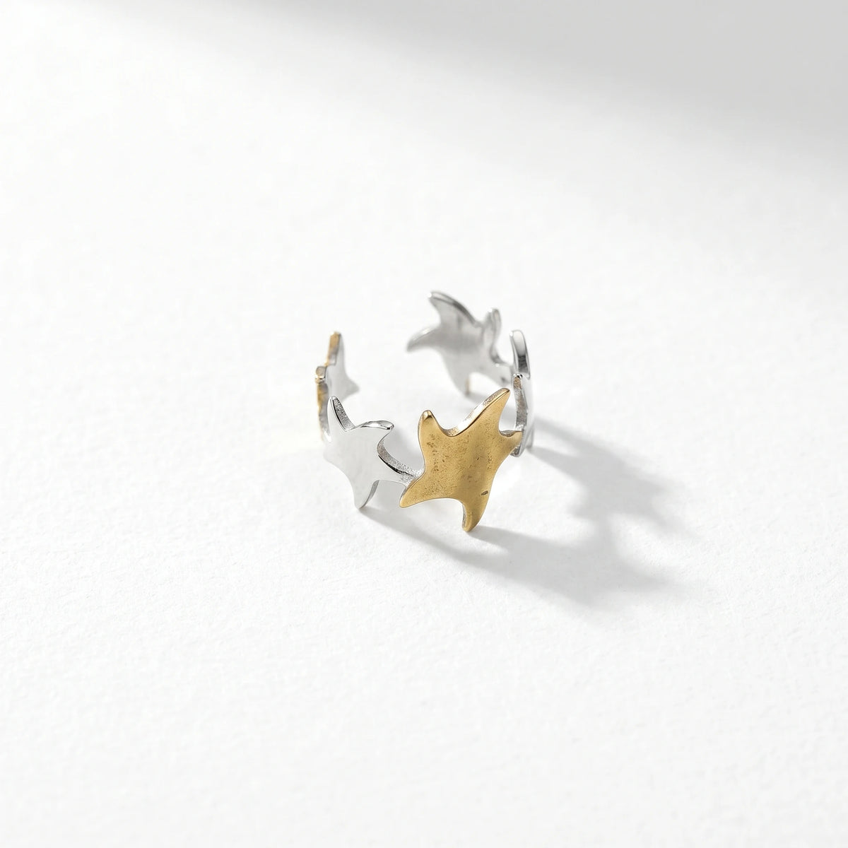 QIAOREN 12964-67 Gold Plated Stainless Steel Two Tone Snake Star Adjustable Rings Set Tarnish Free Waterproof Jewelry