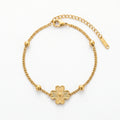 QIAOREN 11053 Elegant Gold Flower Bracelet Stainless Steel Minimalist Floral Chain Jewelry for Women