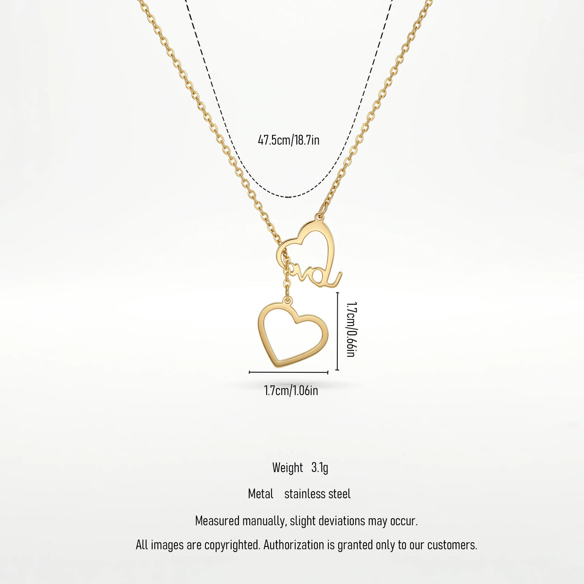 QIAOREN 11984 Trend Anniversary Jewelry Stainless Steel Double Heart Necklace  Love Cutout Pendant Delicate Chain Necklaces