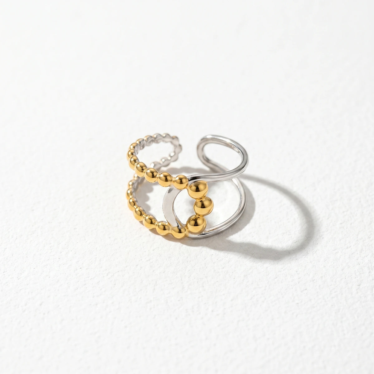 QIAOREN 13010-15 Gold Silver Plated Adjustable Open Stack Ring Set for Women Minimalist Geometric Statement Rings