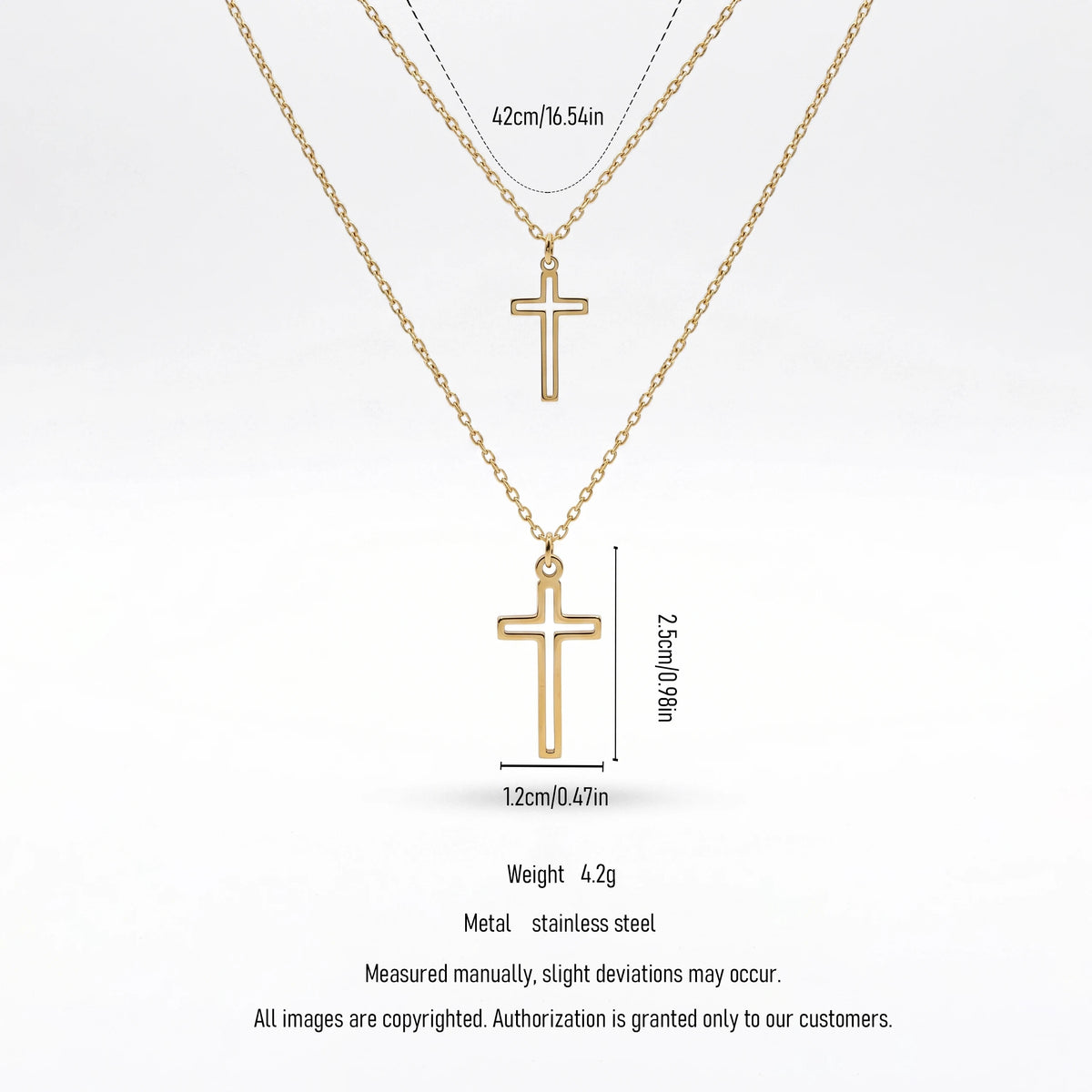 QIAOREN 11973 European Hot Sell Stainless Steel Layered Open Cross Pendant Necklace Cutout Two-Tier Cross Chain Necklaces