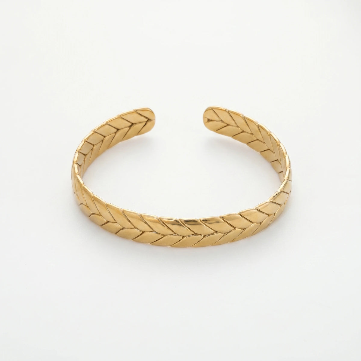 QIAOREN 12649 18K Gold Plated Stainless Steel Wheat Leaf Cuff Bracelet Adjustable Open Bangle Anti Tarnish Wrist Jewelry