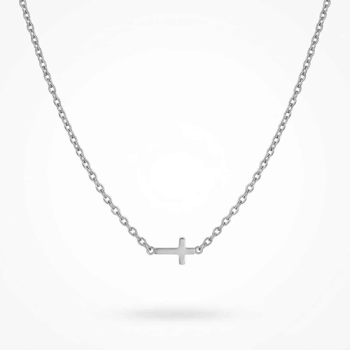 QIAOREN  10629 18K Gold Plated Sideways Mini Cross Necklace Stainless Steel Tarnish Free Waterproof Jewelry