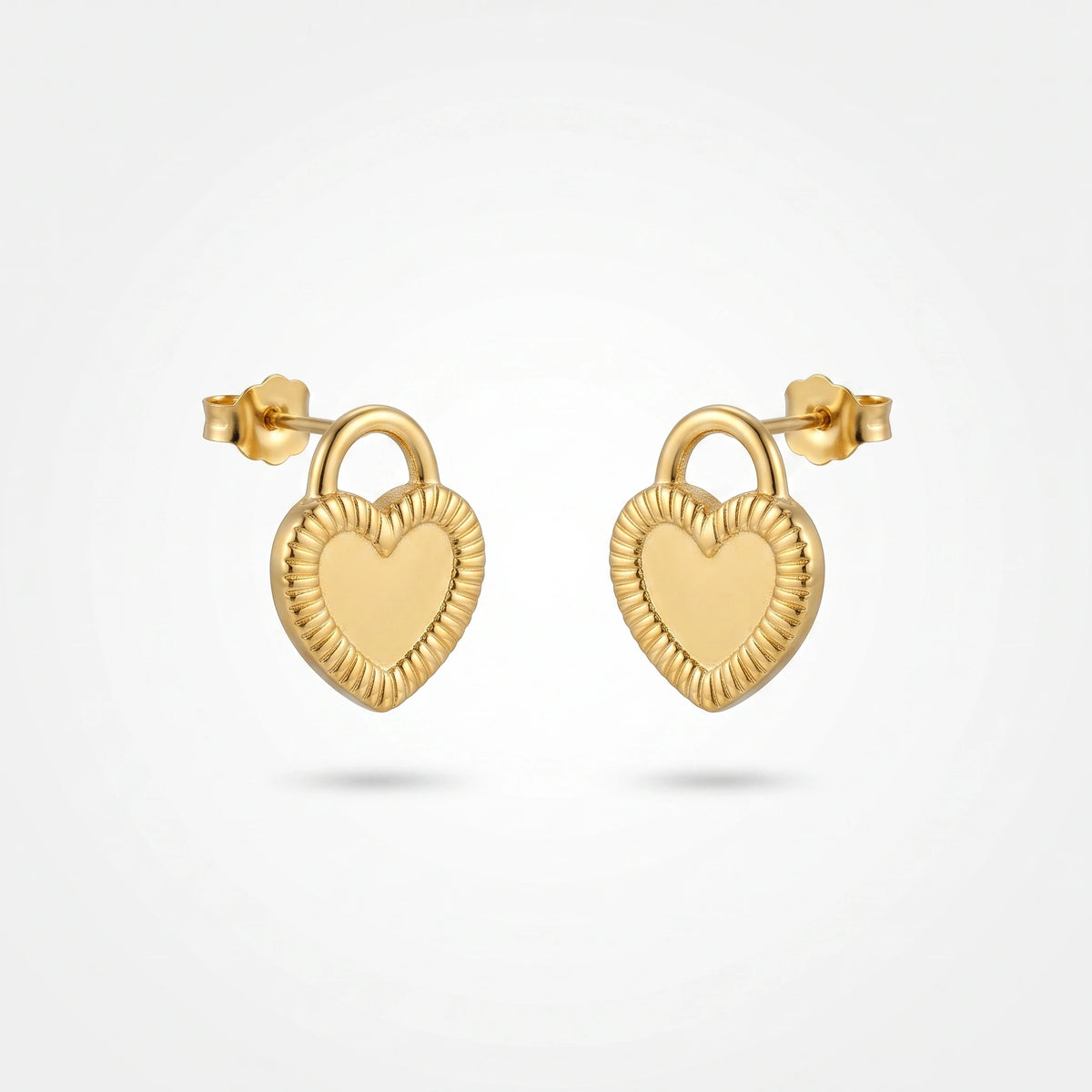 QIAOREN 13247 18K Gold PVD Plated Stainless Steel Hammered Heart  Stud Earrings Mini Embossed Honey Heart Ear Studs