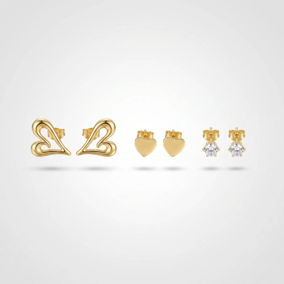QIAOREN 13843 Stainless Steel Heart Stud Earring Set Hypoallergenic Waterproof Stackable Cartilage Jewelry for Women