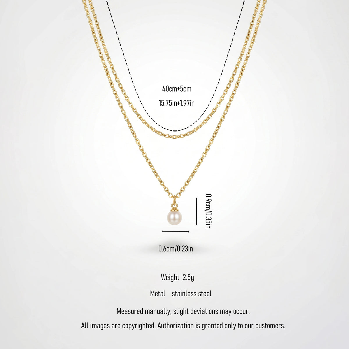QIAOREN 11261 Tarnish Resistant Waterproof 18K Gold Plated Stainless Steel Layered Pearl Pendant Necklace Trendy Party for Women