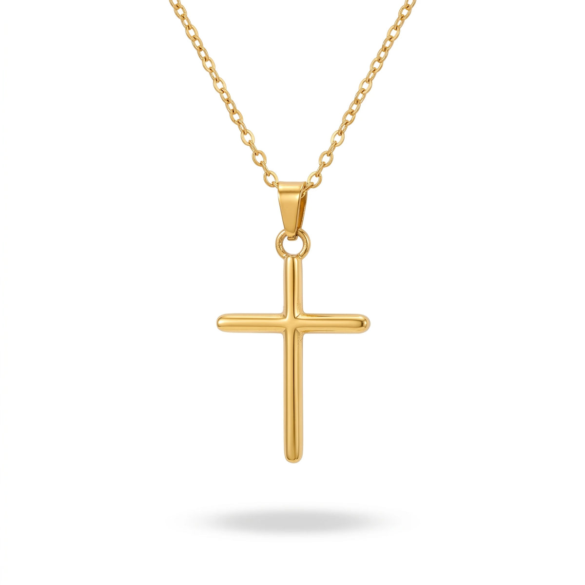 QIAOREN Waterproof Stainless Steel Gold Cross Necklace Classic Christian Pendant Jewelry for Everyday Wear