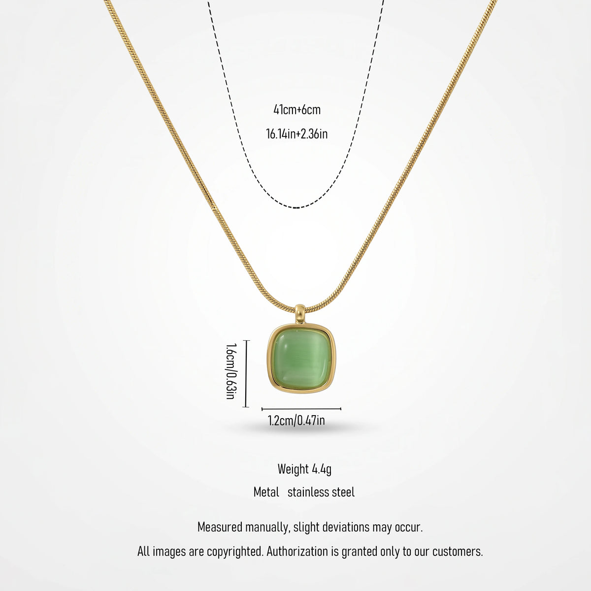 QIAOREN 13754-57  Multi Color Thin Snake Chain Pendant Necklaces with Rounded Square Cat Eye Stone Charms
