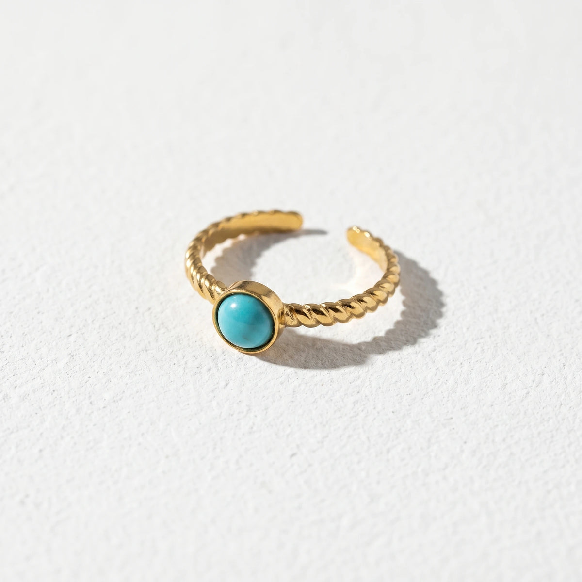 QIAOREN 18K Gold Stainless Steel Turquoise Open Ring Set, Waterproof Vintage Adjustable Boho Stackable Rings