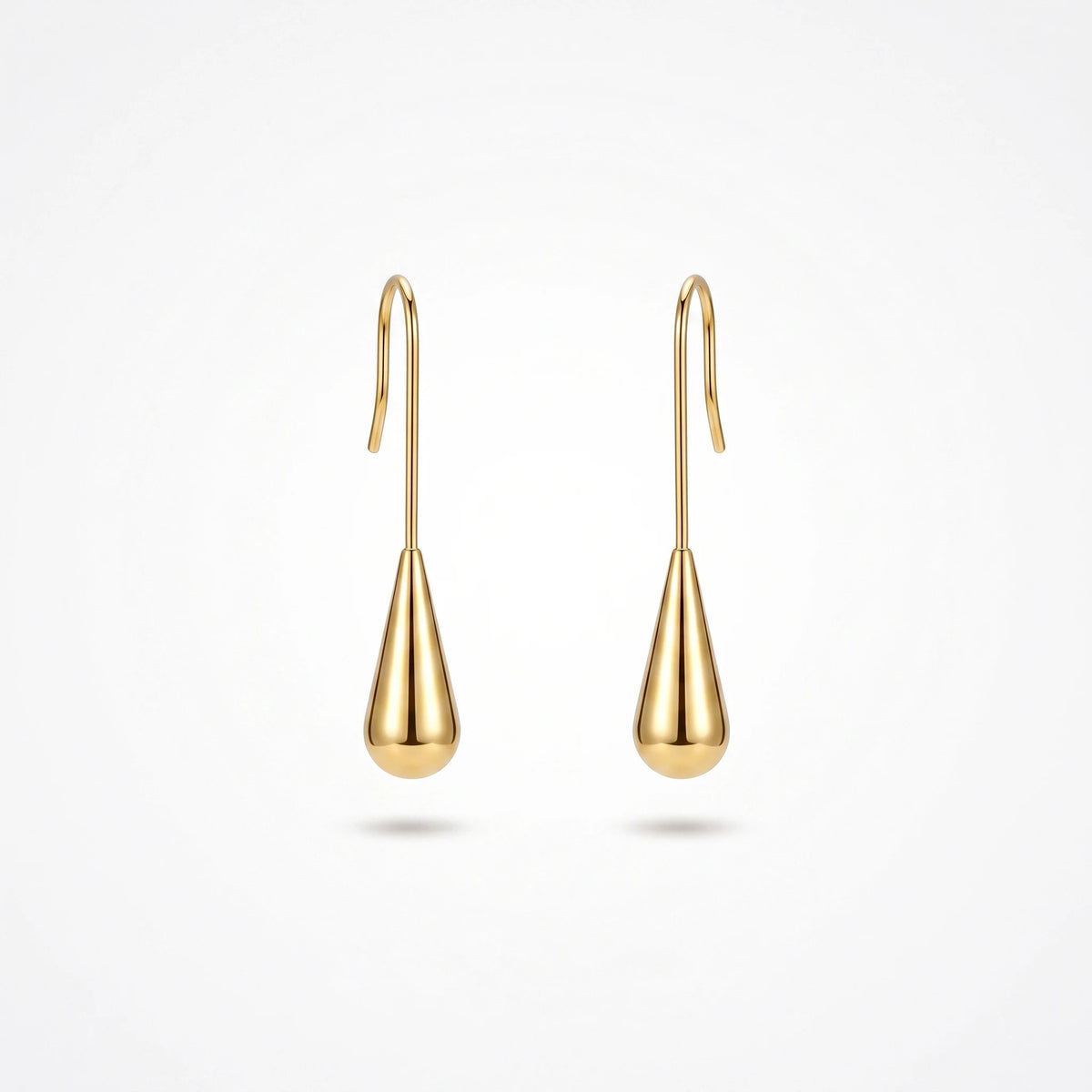 QIAOREN 12762 Stainless Steel Gold Teardrop Drop Earrings Long Wire Hook Smooth Water Dangle Minimalist Women Daily Jewelry Gift