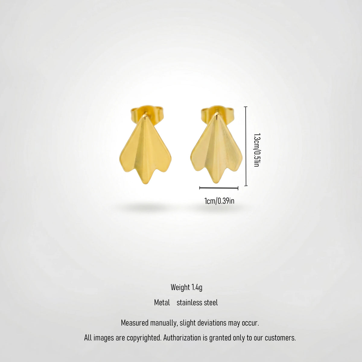 QIAOREN 13223 Gold Plated Ginkgo Leaf Stud Earrings for Women Stainless Steel Minimalist Nature Fashion Jewelry