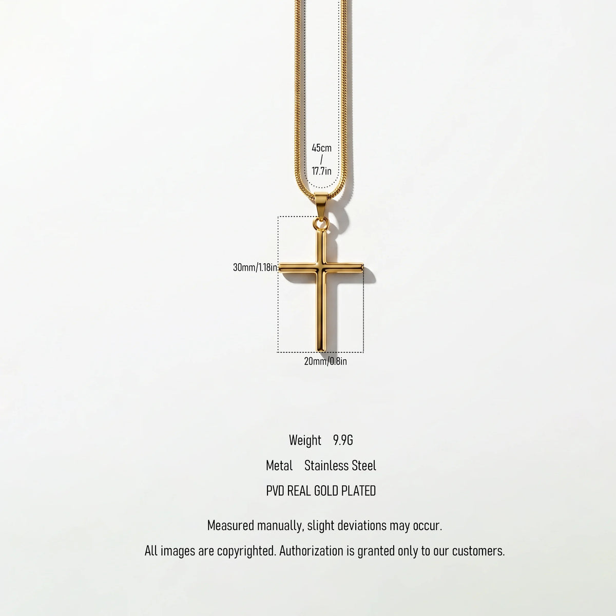 QIAOREN Waterproof Stainless Steel Gold Cross Necklace Classic Christian Pendant Jewelry for Everyday Wear