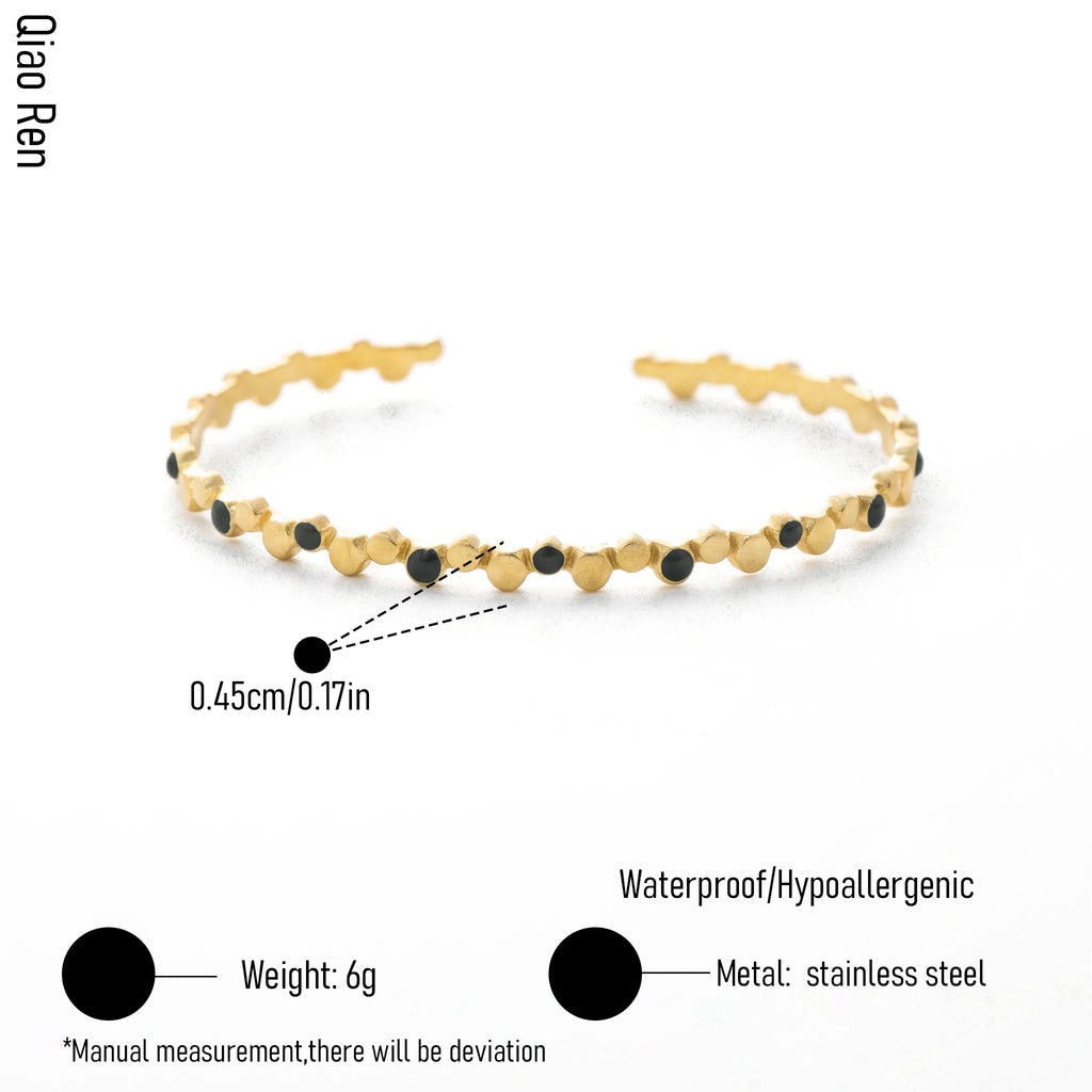 QIAOREN 14121-22 Stainless Steel Beaded Open Cuff Bracelet Gold Waterproof Minimalist Jewelry OEM ODM