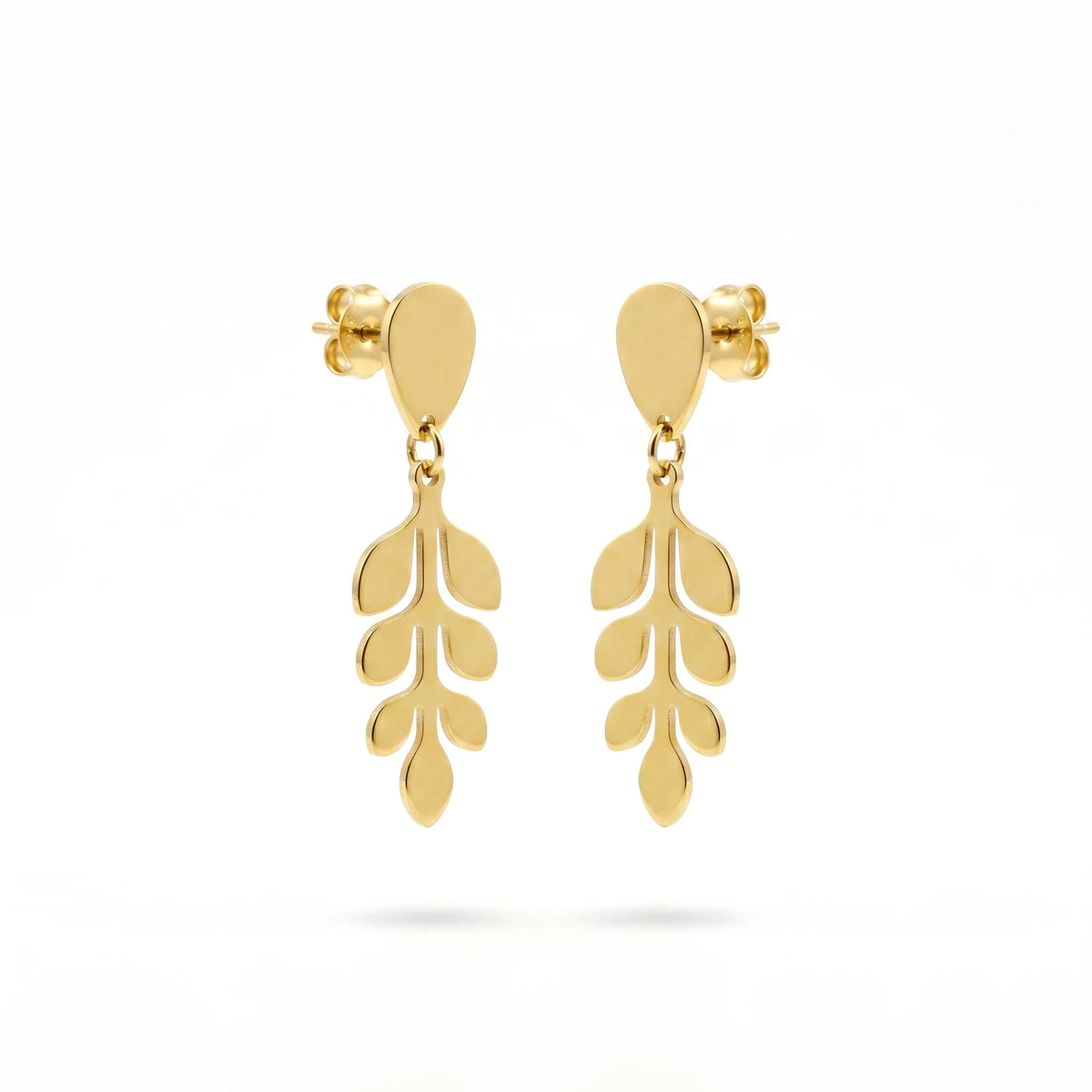 QIAOREN 11868 Elegant Gold Leaf Vine Drop Earrings Stainless Steel Dainty Branch Dangle Earrings Minimalist Nature Jewelry Women