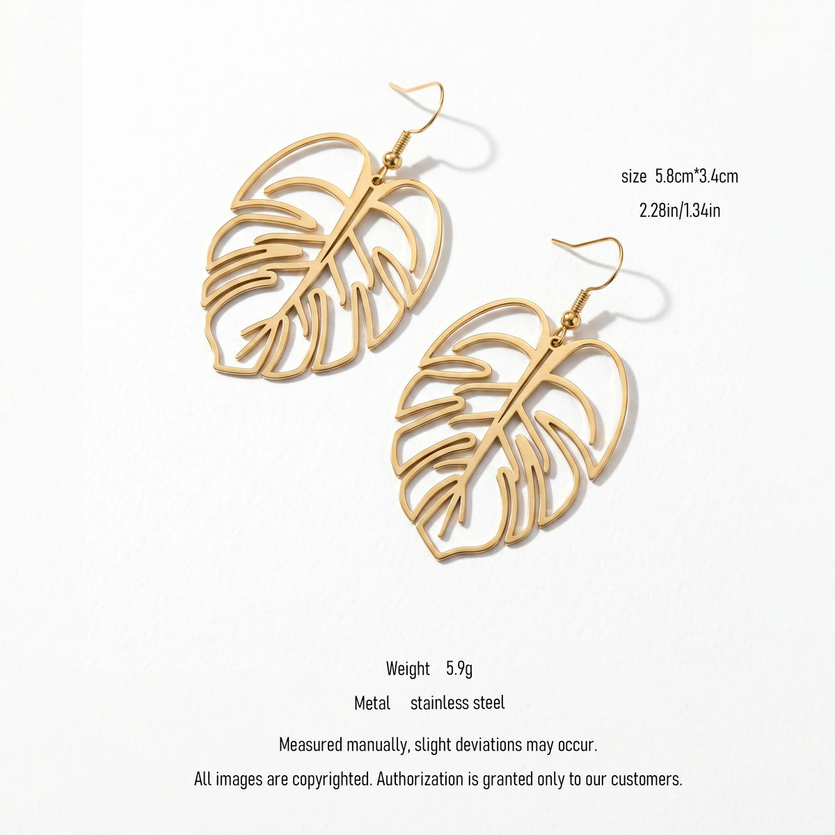 QIAOREN 10843 Trendy Tarnish Resistant Stainless Steel Tropical Leaf and Hoop Earrings 18K Gold Plated
