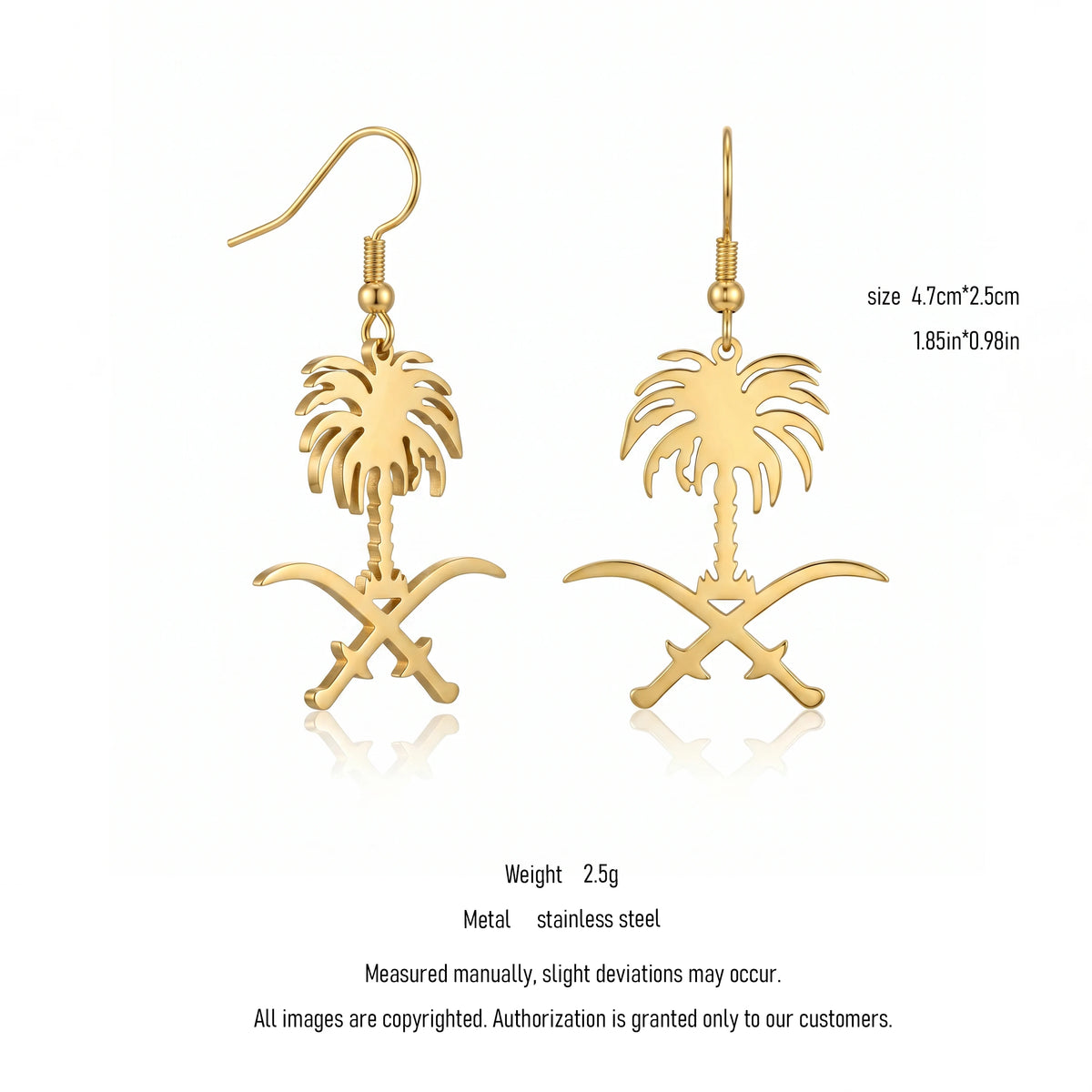 QIAOREN 10943 High Quality Women's Saudi Emblem Drop Stainless Steel 18K Gold Plated Tarnish Resistant Party Fashion Earrings