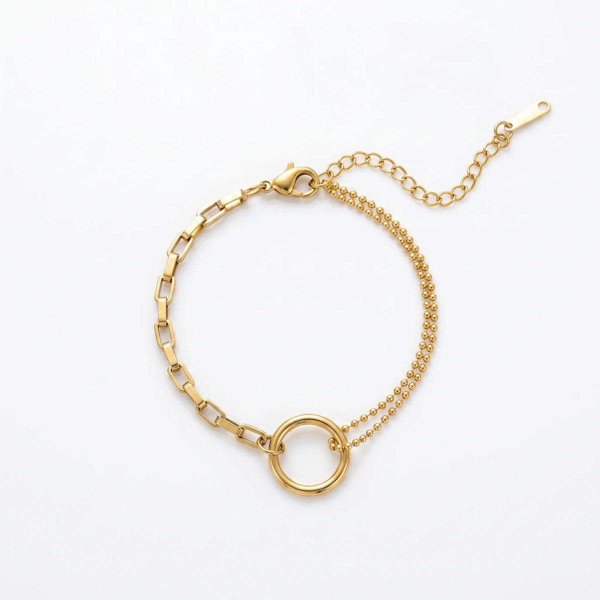 QIAOREN 13364 Gold Plated Stainless Steel Paperclip Chain Circle Link Bracelet Dainty Minimalist Bracelet for Women