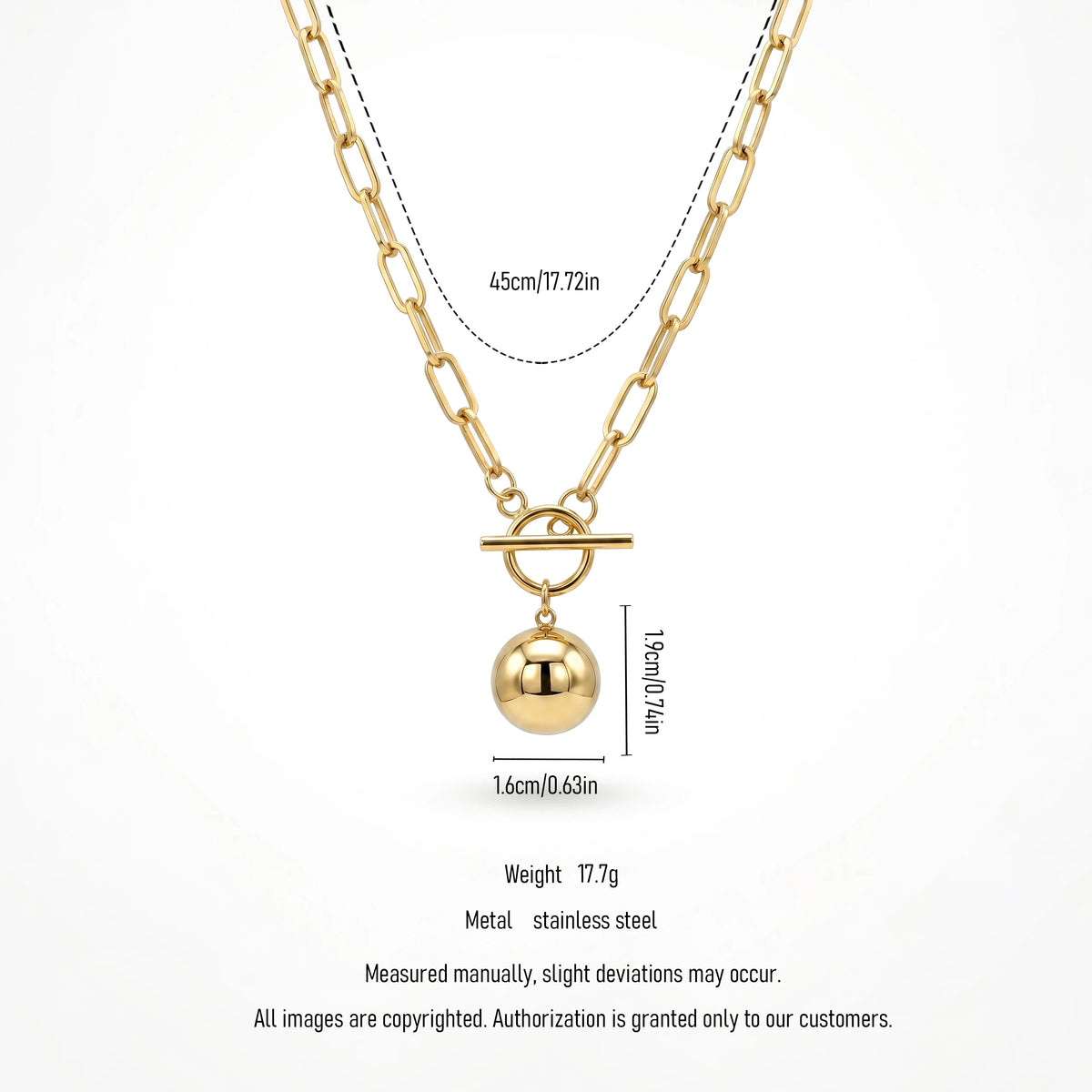 QIAOREN 11805 Boho Beach Toggle Pendant Necklace 18K Gold Stainless Steel Waterproof Paperclip Chain Vacation Jewelry for Women
