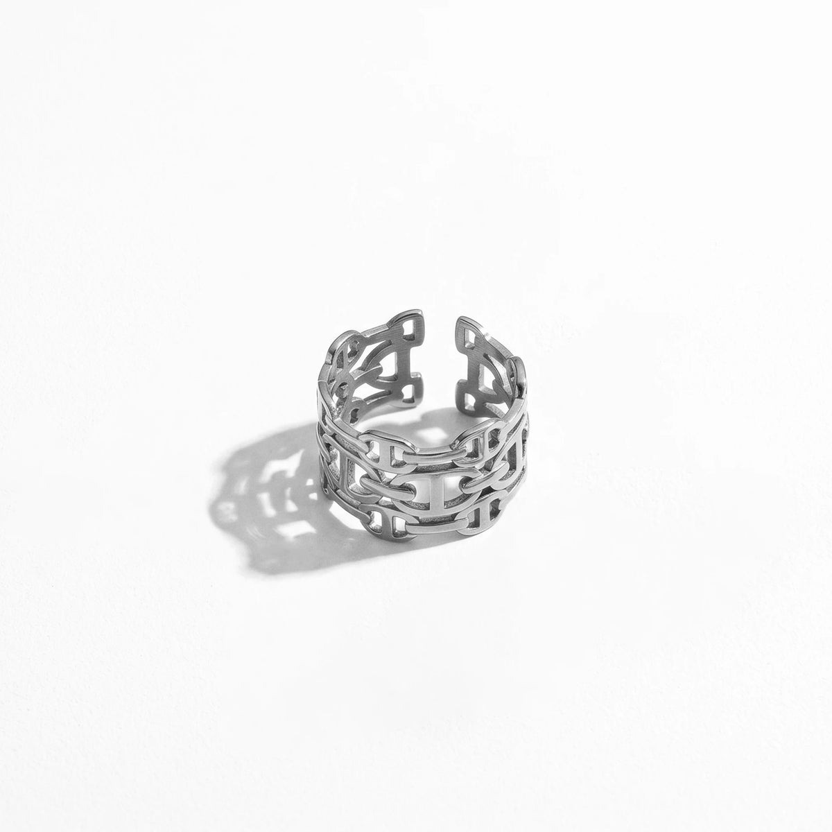 QIAOREN Stainless Steel PVD Gold Adjustable Open Rings Mixed Flower Leaf Geometric Hollow Stack Finger Jewelry For Women