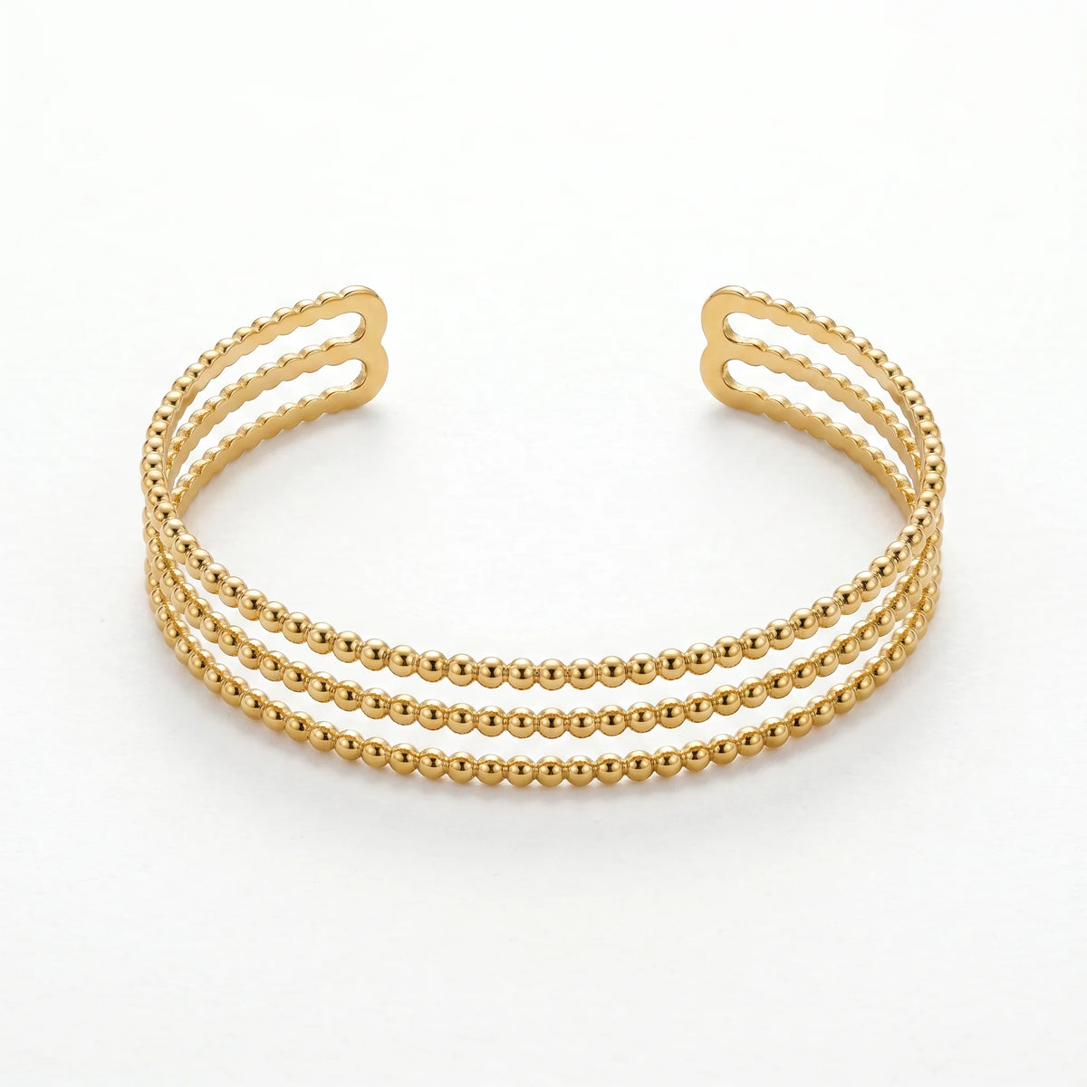 QIAOREN 10997 Modern Minimalist Gold Ball Bead Bracelet Stainless Steel Open Cuff Jewelry for Elegant Women
