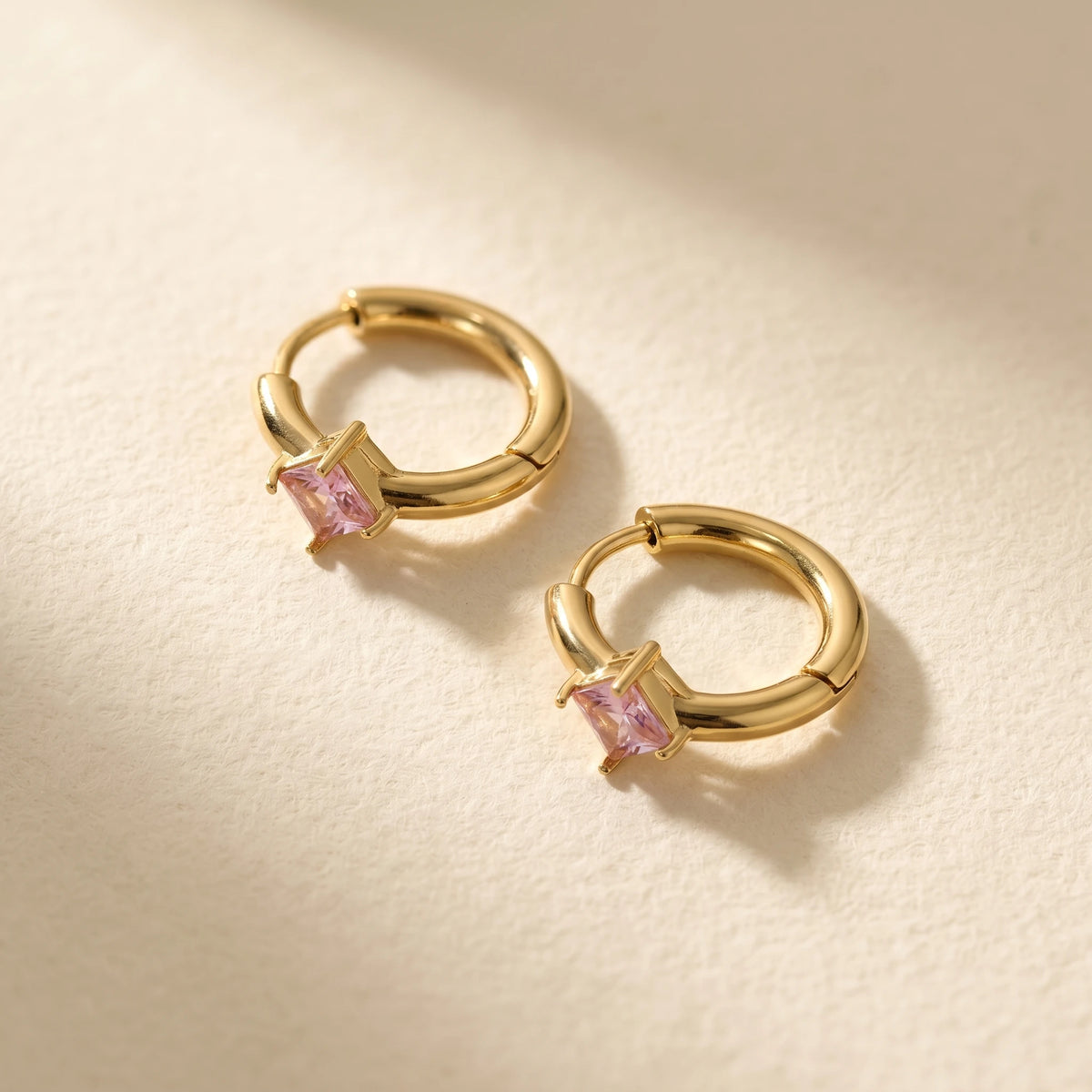 QIAOREN 12125-29 Multi-color  Cut Square  Stainless Steel Huggie Hoop Earrings 18K Gold Plated  Earring Women Trend Jewelry