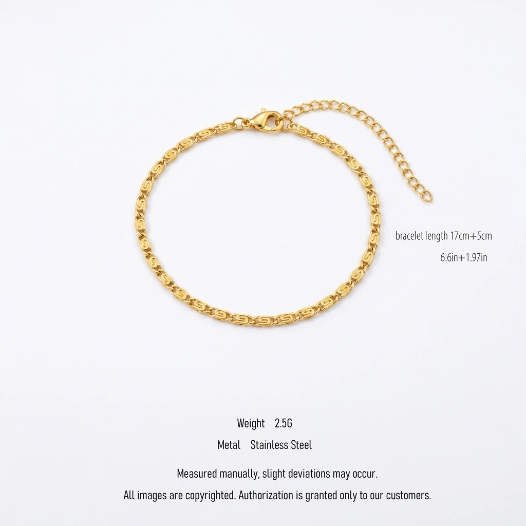 QIAOREN 10617 Gold Silver Geometric Chain Bracelet Stainless Steel 18K Plated Tarnish Free Trendy Buddhism Fashion