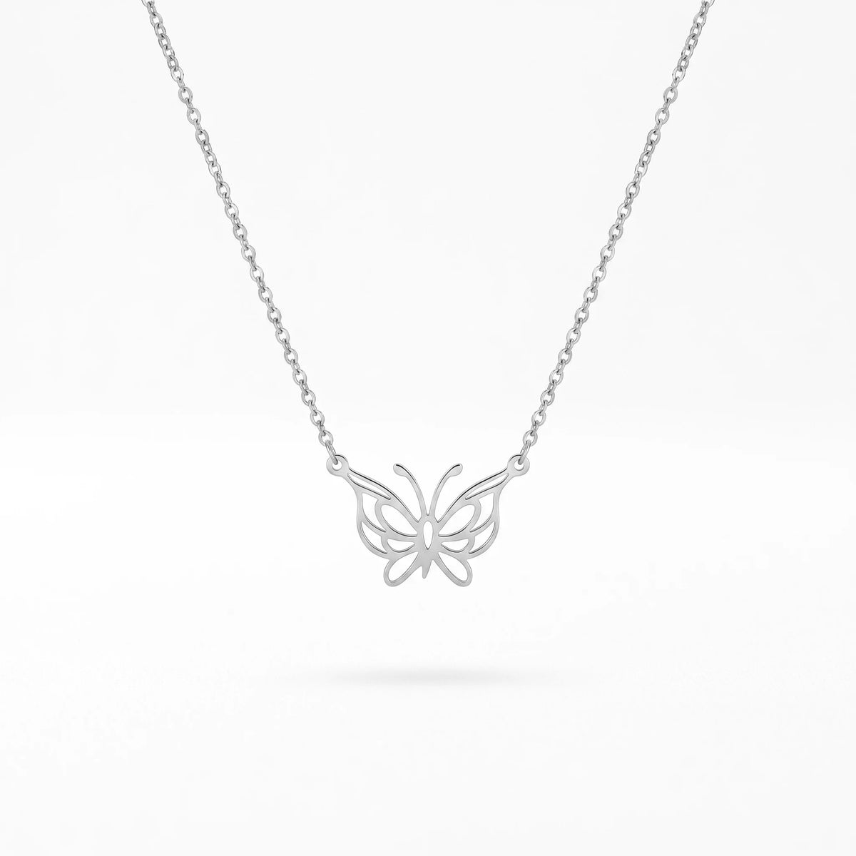 QIAOREN 11982 Trend Bohemian Jewelry Stainless Steel Gold Plated Hollow Cut Butterfly Pendant Necklace  Cable Chain Necklaces