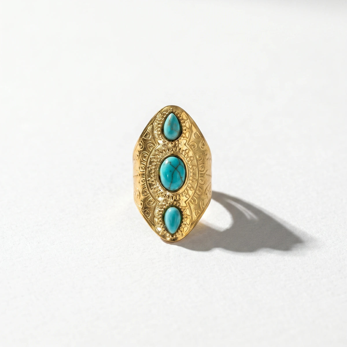 QIAOREN 10033 Stainless Steel Boho Turquoise Adjustable Ring Set Vintage Stackable Knuckle Rings Western Jewelry for Women