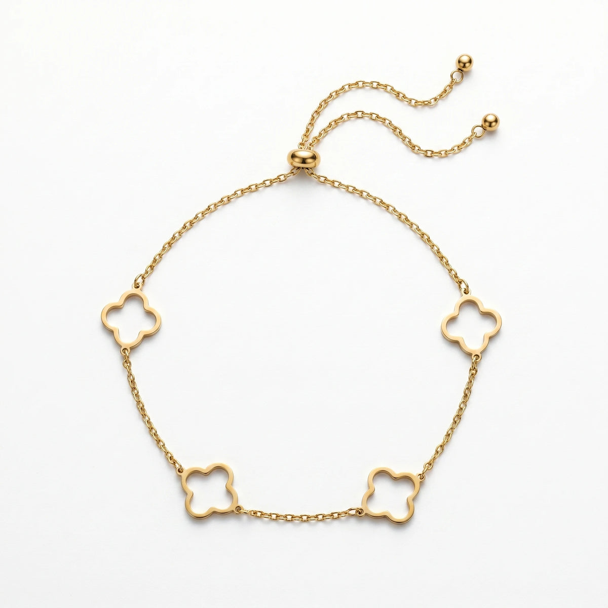 QIAOREN 11443 Tarnish Resistant Waterproof 18K Gold Plated Stainless Steel Hollow Clover Anklet