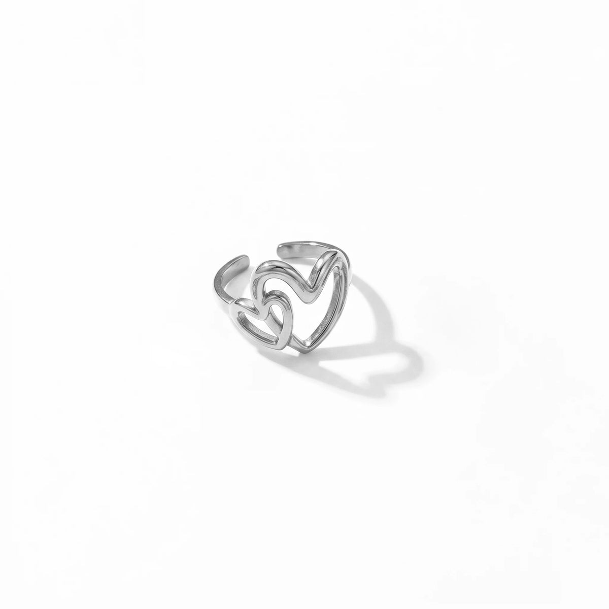 QIAOREN 10713 Stainless Steel Gold Adjustable Open Rings Multi Hollow Heart Zircon Stack Finger Jewelry For Women