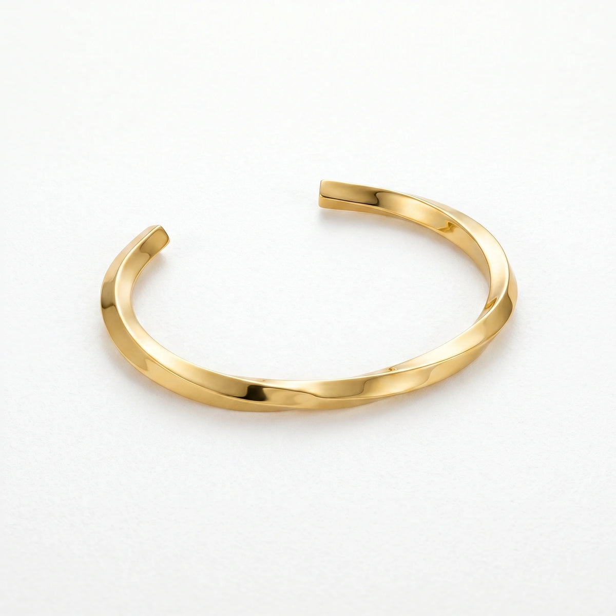 QIAOREN 12658 18K Gold Polished Twisted Texture Open Cuff Bracelet Stainless Steel Adjustable Smooth Wrist Jewelry Daily Gift