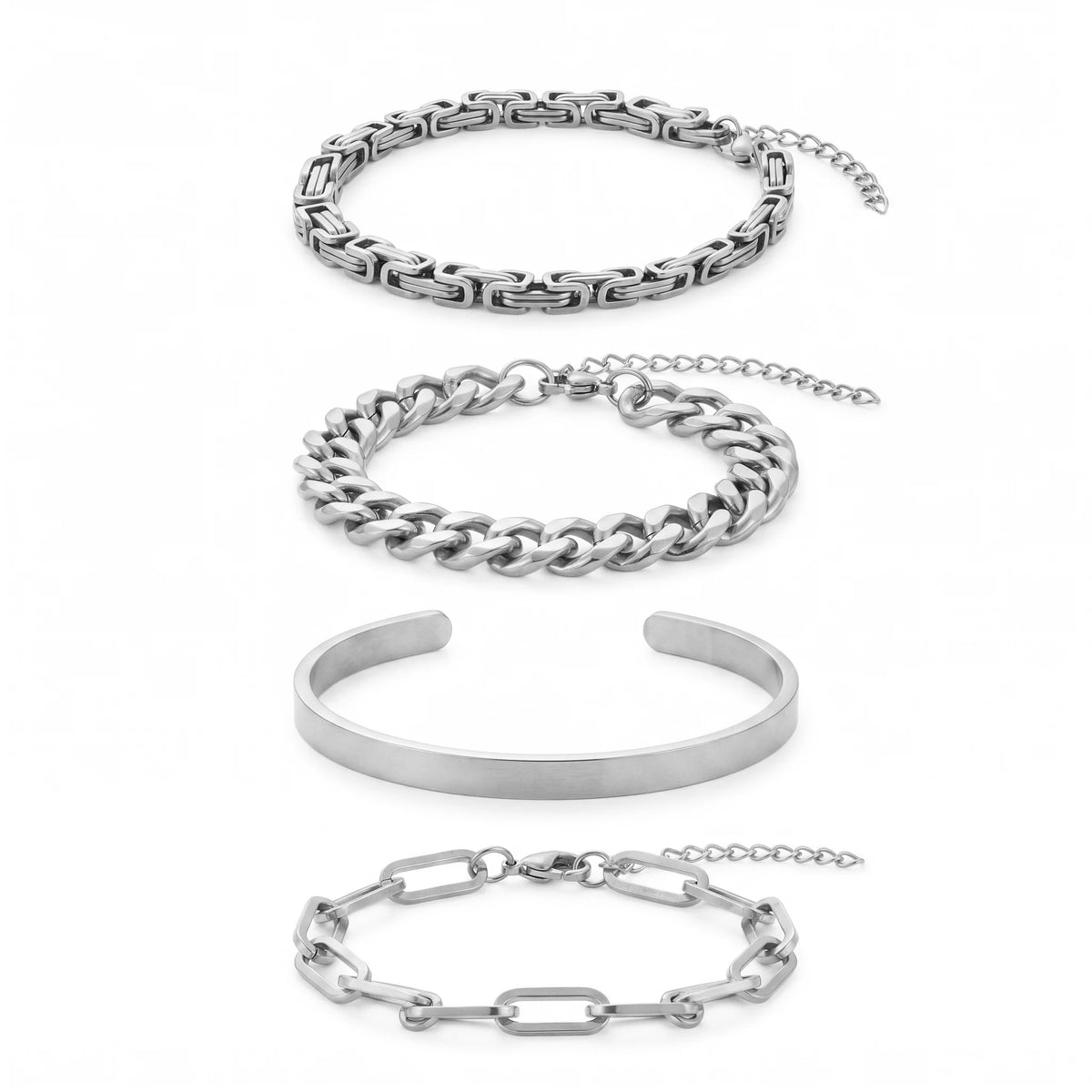 QIAOREN 11527 Modern Stackable Gold Chain Bracelet Set 18K Plated Stainless Steel for Women