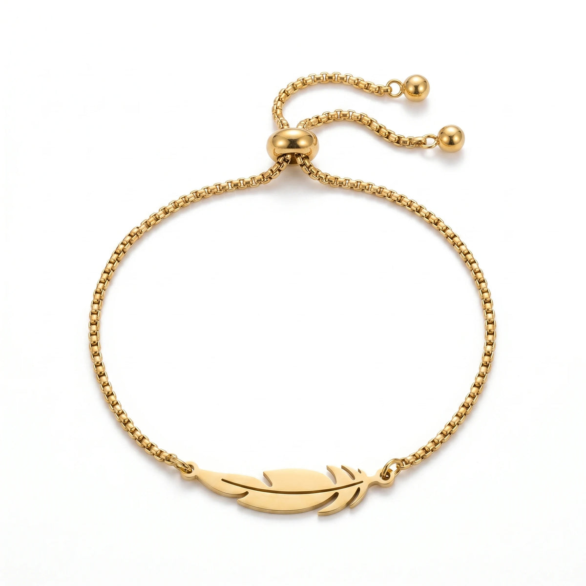 QIAOREN 11087 Minimalist Feather Charm Bracelet Stainless Steel Waterproof Adjustable Gold Bracelet for Women Fashion Jewelry