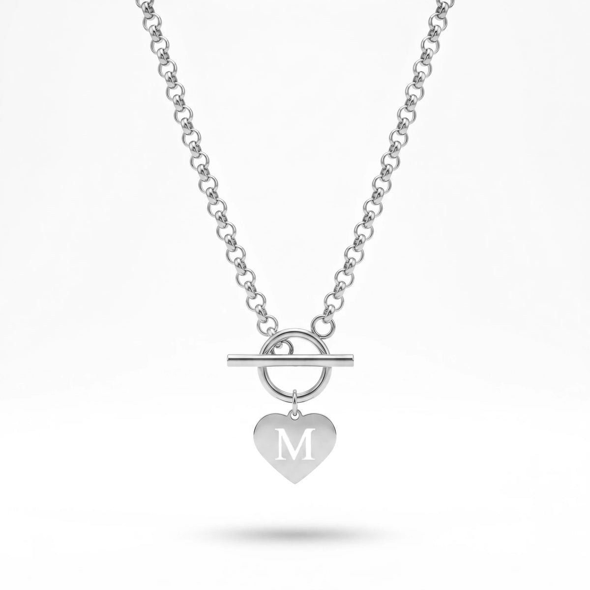 QIAOREN 10541 European American Trendy Punk Style Stainless Steel Link Chain Necklace 18K PVD Gold Plated Heart Women's Jewelry