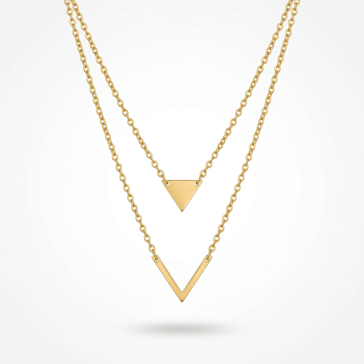 QIAOREN 11799 18K Gold Plated Stainless Steel Tarnish-Resistant Geometric Double Layer Triangle & Chevron Necklace