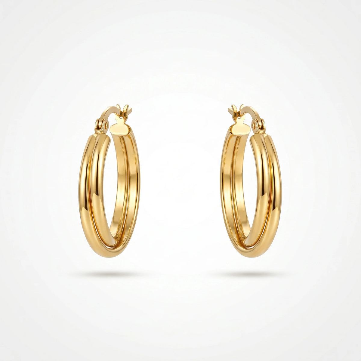 QIAOREN 12391 Trendy Double Row Hoop Earrings Gold Stainless Steel Layered Illusion Twin Band Parallel Large Hoops Women US EU
