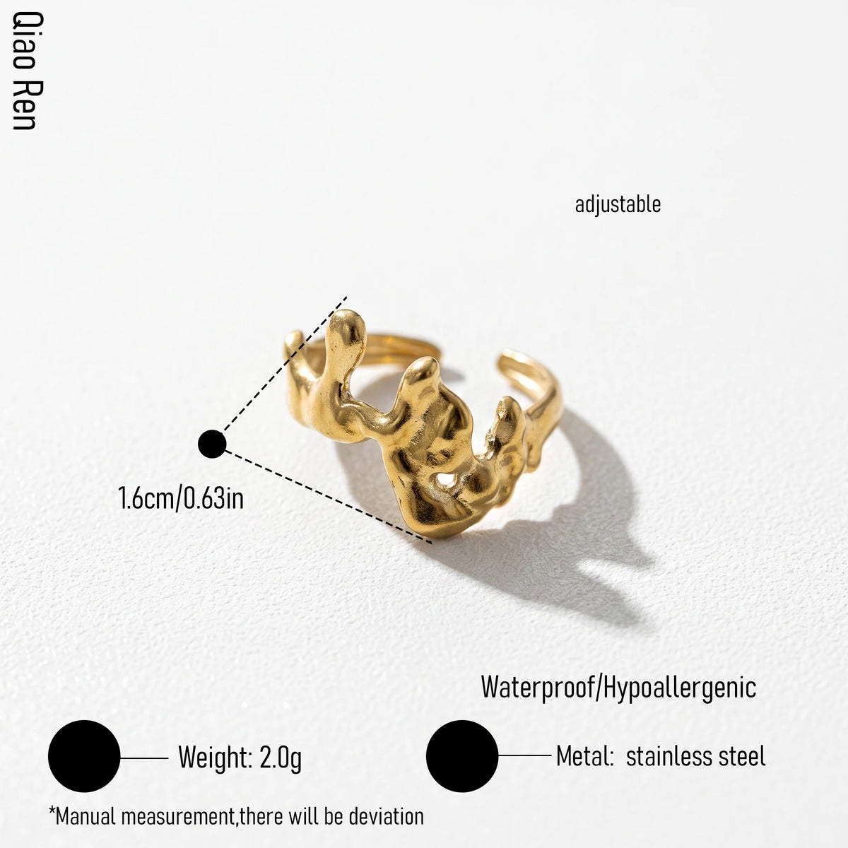 QIAOREN 14207-20 Abstract Flower Open Ring Set, Irregular Textured Adjustable Stackable Ring Jewelry Gift for Daily Outfits