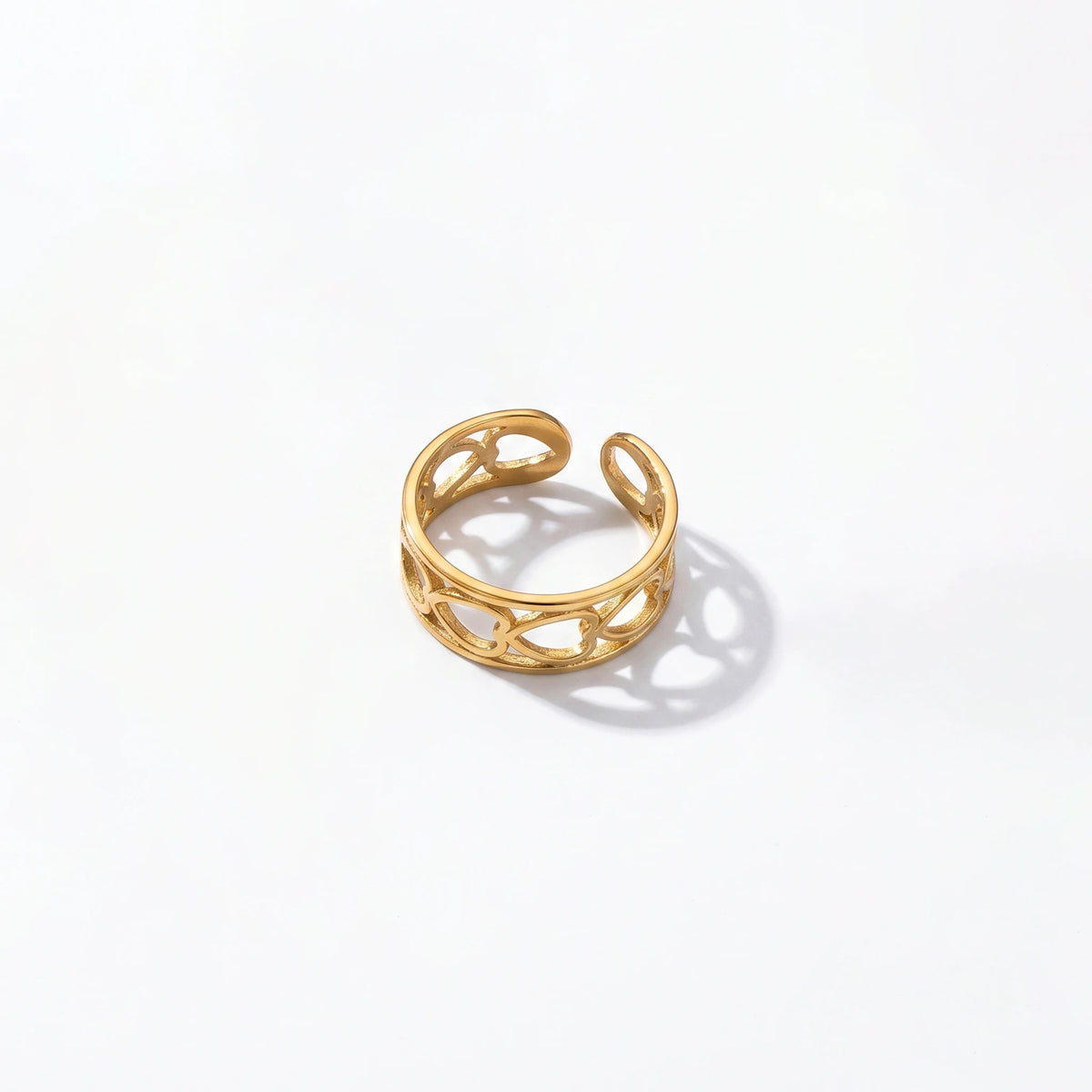 QIAOREN 10713 Stainless Steel Gold Adjustable Open Rings Multi Hollow Heart Zircon Stack Finger Jewelry For Women