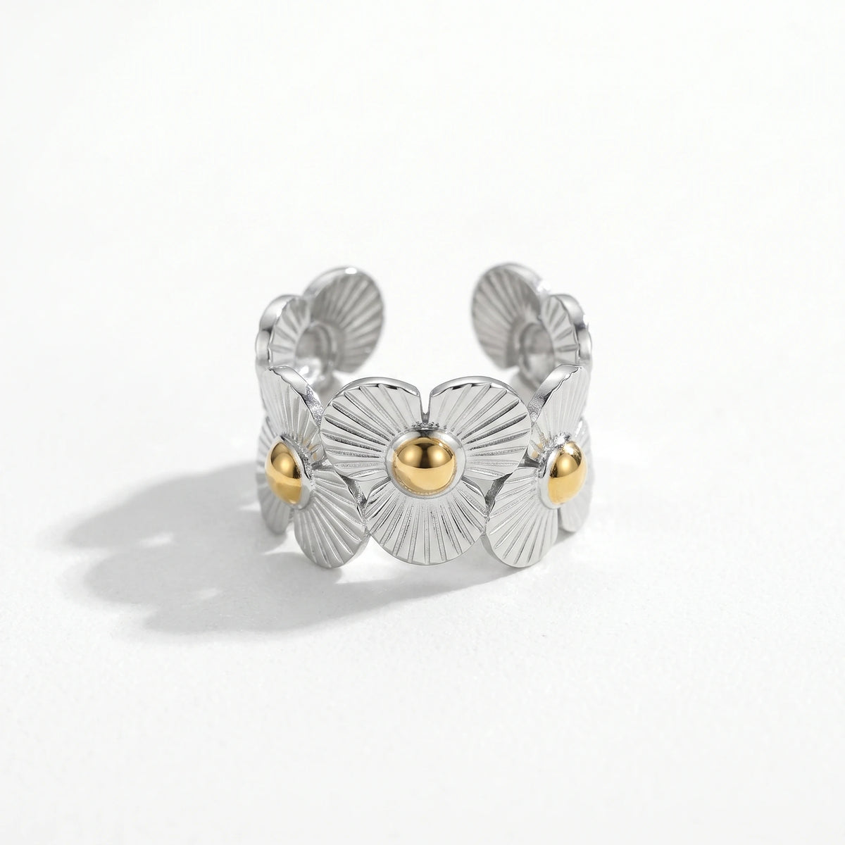 QIAOREN 12938-42 18K Gold Plated 316L Stainless Steel Two Tone Snake Star Adjustable Rings Set Tarnish Free Waterproof Jewelry