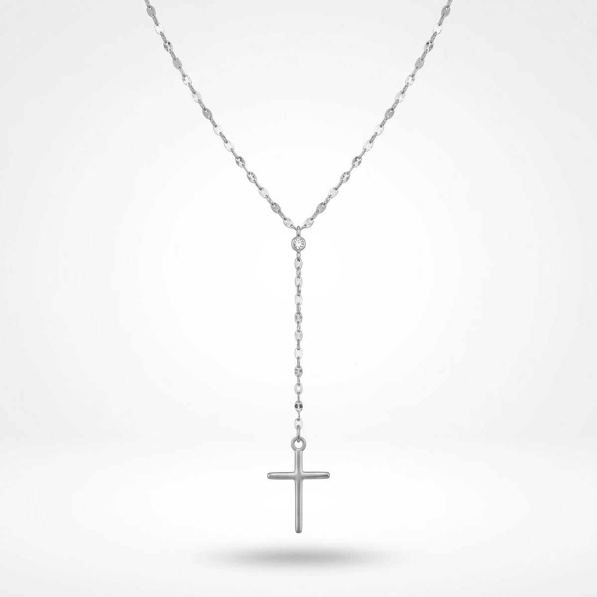 QIAOREN 11312 Waterproof 18K Gold Plated Cross Lariat Necklace Stainless Steel Beach Sunset Faith Jewelry for Women