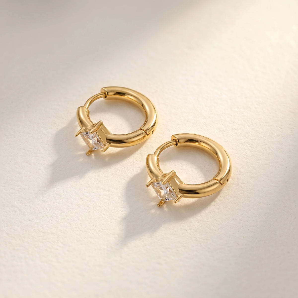 QIAOREN 12125-29 Multi-color  Cut Square  Stainless Steel Huggie Hoop Earrings 18K Gold Plated  Earring Women Trend Jewelry