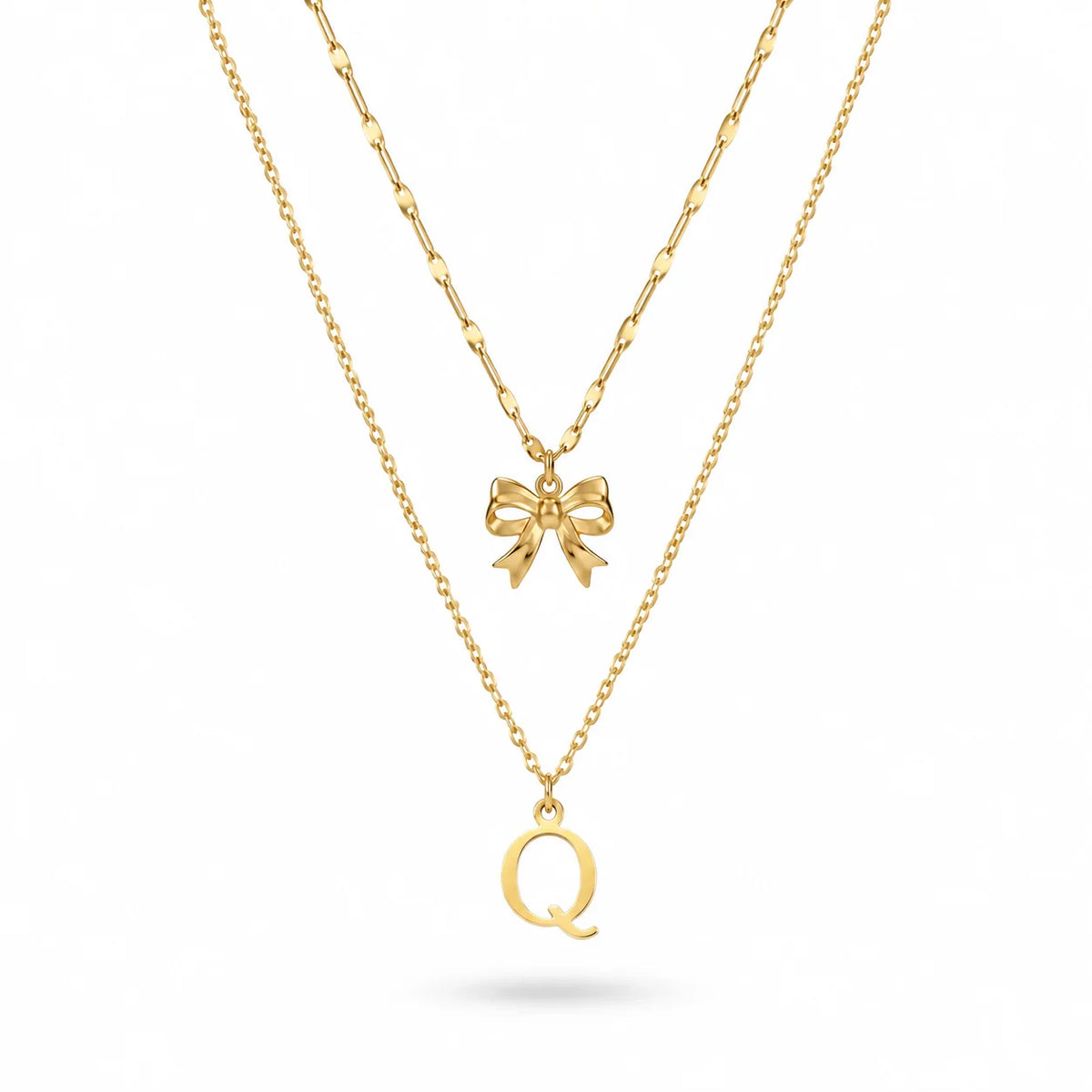 QIAOREN A-Z 26 Letter Bow Initial Necklace Stainless Steel Gold Silver Alphabet Pendant Custom Jewelry