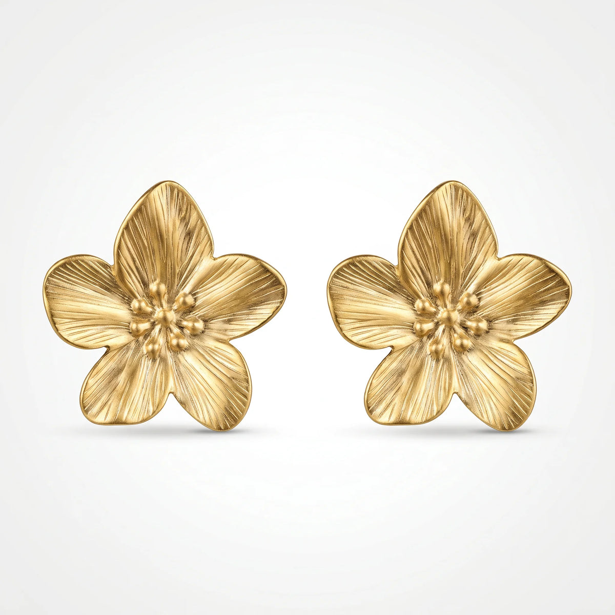 QIAOREN 10913 3.2cm Large Embossed Flower Stud Earrings 18K Gold Plated Stainless Steel Hypoallergenic No Fade for Women