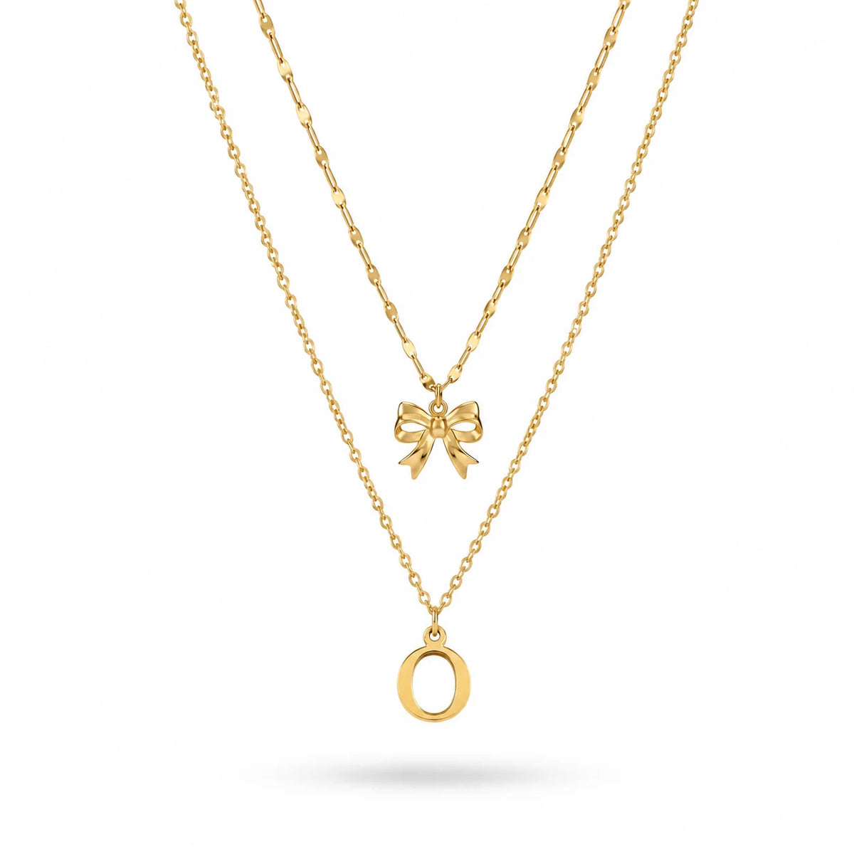 QIAOREN A-Z 26 Letter Bow Initial Necklace Stainless Steel Gold Silver Alphabet Pendant Custom Jewelry