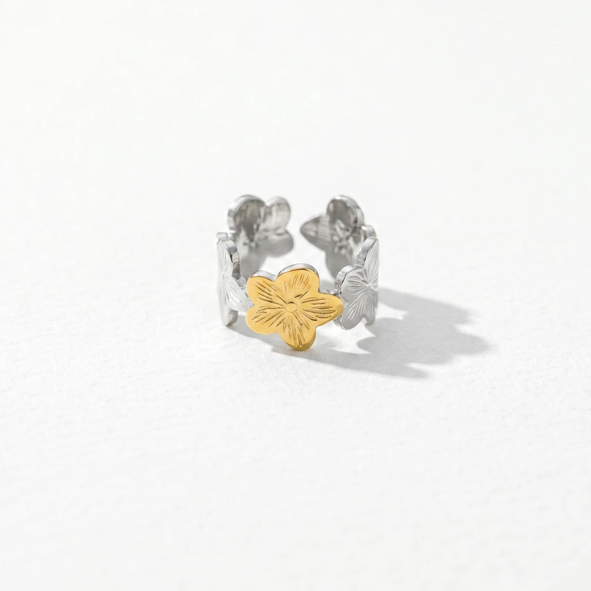 QIAOREN 12943-47 18K Gold Plated 316L Stainless Steel Two Tone Snake Star Adjustable Rings Set Tarnish Free Waterproof Jewelry