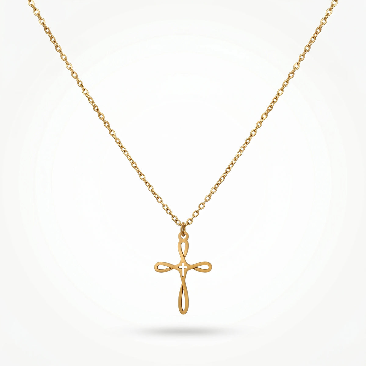 QIAOREN 10662 Dainty Fluid Cross Pendant Necklace 18K Gold Plated Stainless Steel  Women's Everyday Layering Gift Necklace